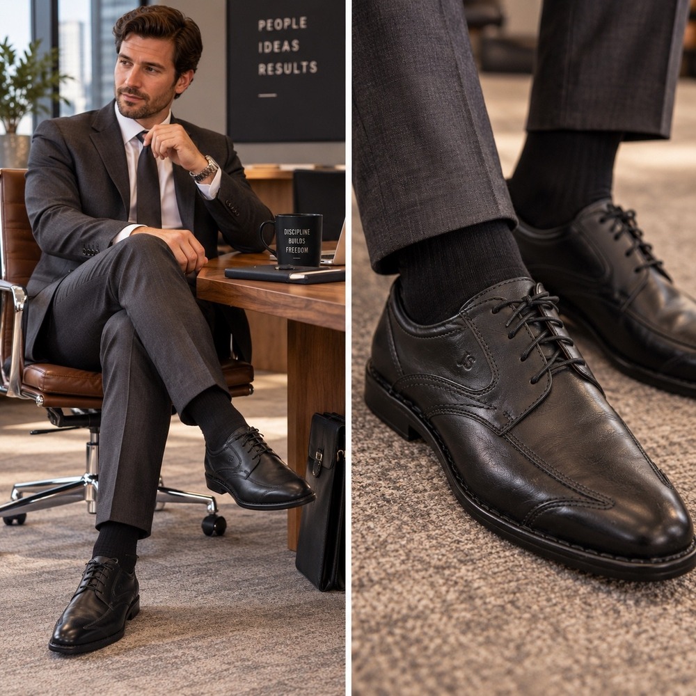 Josef Seibel Mens Black Leather Lace Up Derby Shoes 245832 Size 45